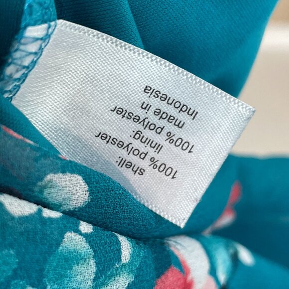 Lane Bryant Womens Plus 22/24 Teal Floral V Neck Flowy Blouse Bell Sleeves Top - Picture 5 of 10